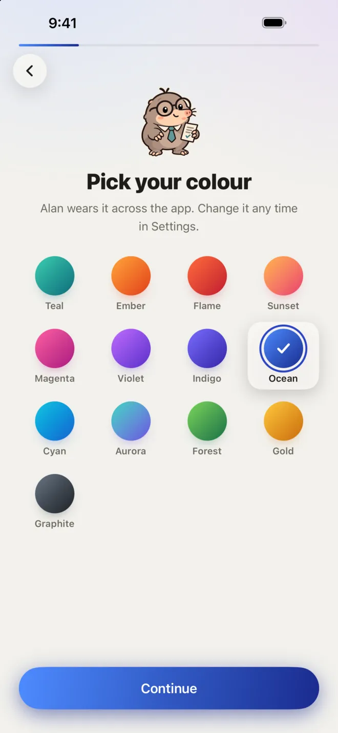 Pick your colour: thirteen themes